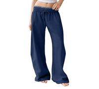 Generisch Weite Hose Damen Lang, Sporthose Damen Baumwolle Elastischer Taille Jogginghose Fitness Freizeithose Loose Fit Yogahose Einfarbig Trainingshose Übergrößen Damenhose Laufen Schlupfhose, Azul