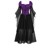 Generisch Wikingerhemden Für Frauen Im Mittelalter Einfarbig, langes Kleid Baby-Tier-Kostüm-Cosplay (Purple, M)