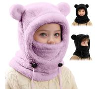 Generisch Winter Bear Plush 3 en 1 Beanie Hat, Warm Hat Cap Hood with Neck Warmer Scarf, Fleece Balaclava Thermal Set for Outdoor (Purple)