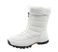 Generisch Winter wasserdicht flacher Reißverschluss warm halten Schneestiefel bequeme mittlere Stiefel Schuhe Hausschuhe Damen Schwarz, Color blanco., 37 EU