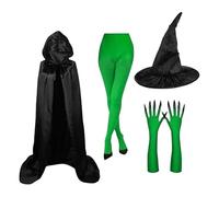 Generisch Witch Costume Set Women Cosplay, Halloween Dress Kit, Pointed Witch Hat, with Green Claw Gloves for Carnival, Masquerade, Role Playing, Movie Theme Events, 30.6 x 3.45 x 3.15 pulgadas
