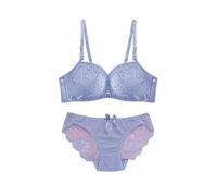Generisch Women's Underwire Lace Bras Pu Sh Up Bra and Sexy Bikini Pan Ties Sets Black Bustier, azul claro, 80C