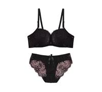 Generisch Women's Underwire Lace Bras Pu Sh Up Bra and Sexy Bikini Pan Ties Sets Black Bustier, Negro , 75C