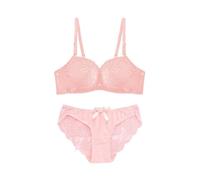 Generisch Women's Underwire Lace Bras Pu Sh Up Bra and Sexy Bikini Pan Ties Sets Black Bustier, Rosa., 75C