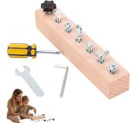 Generisch Wooden Activity Busy Board with Screwdriver Set, Educational Screw-Tightening Busy Board ard, Wooden Fine Motor Skills Learning Toy for Toddlers (7 Holes)
