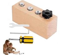 Generisch Wooden Activity Busy Board with Screwdriver Set, Educational Screw-Tightening Busy Board ard, Wooden Fine Motor Skills Learning Toy for Toddlers (4 Holes)