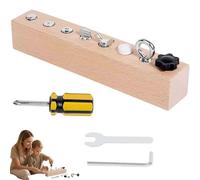 Generisch Wooden Activity Busy Board with Screwdriver Set, Educational Screw-Tightening Busy Board ard, Wooden Fine Motor Skills Learning Toy for Toddlers (8 Holes)