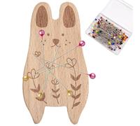 Generisch Wooden Needle Minder Set | Beech Wood & Magnet, 3.2in-3.4in Height | Cartoon Animal Magnetic Pin Cushion with 100 Sewing Needles | Sewing, Quilting Accessory