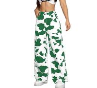 Generisch Y2K Jeans Damen Hohe Taille Jeanshose mit Kuhmuster Gerades Bein Casual Denim Hose StretchJeans Farbblock Hosen mit Tasche Gebürstete Schlaghose Modisch Freizeithose Bootcut Hose, verde, 3XL
