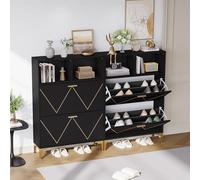 Generisch Zapatero grande con 4 puertas abatibles y 8 compartimentos, color negro, 80 x 25 x 117 cm, ahorra espacio para pasillo o salón, material MDF con patas de metal