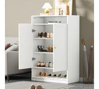 Generisch Zapatero moderno con estantes ajustables y asas doradas - Zapatero blanco con 2 puertas, compartimento de almacenamiento para 10-15 pares de zapatos, bloqueo antivuelco (73 x 34 x 109 cm