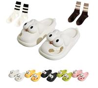 Generisch Zapatilla de beso con lengua, pantuflas para perros de ojos grandes, 3D Big Eye Dog Fun Cartoon Package Head Eva Non-Slip Slides, Blanco, 36/37 EU