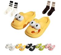 Generisch Zapatilla de beso con lengua, pantuflas para perros de ojos grandes, 3D Big Eye Dog Fun Cartoon Package Head Eva Non-Slip Slides, amarillo, 38/39 EU