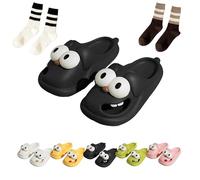 Generisch Zapatilla de beso con lengua, pantuflas para perros de ojos grandes, 3D Big Eye Dog Fun Cartoon Package Head Eva Non-Slip Slides, Negro , 38/39 EU