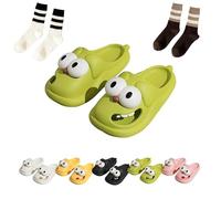 Generisch Zapatilla de beso con lengua, pantuflas para perros de ojos grandes, 3D Big Eye Dog Fun Cartoon Package Head Eva Non-Slip Slides, verde, 36/37 EU