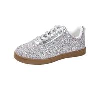 Generisch Zapatillas con plataforma brillante para mujer, zapatos de boda con lentejuelas para mujer, zapatos casuales con purpurina, zapatos de senderismo elegantes, lisos y antideslizantes, plata