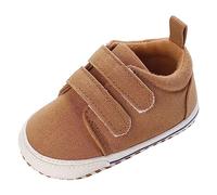 Generisch Zapatillas de bebé para niños y niñas con diseño deportivo con fondo plano, suela antideslizante, doble gancho que facilita ponerse, estilo sencillo y liso para niños pequeños, marrón, 22 EU