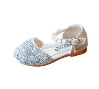 Generisch Zapatillas de bebé princesa de cristal Bowknot perlas sandalias de un solo zapato infantil zapatos de bebé broma infantil purpurina, plata, 32 EU