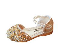Generisch Zapatillas de bebé princesa de cristal Bowknot perlas sandalias de un solo zapato infantil zapatos de bebé broma infantil purpurina, dorado, 24 EU