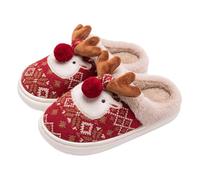 Generisch Zapatillas de casa de reno para parejas como cómodas zapatillas de invierno con perfil de suela fija, decoración interior cálida para horas acogedoras en tu propia casa, rojo, 42 EU
