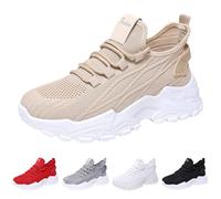 Generisch Zapatillas de deporte de malla para mujer, ligeras, transpirables, antideslizantes, para caminar, de malla, para correr, para el tiempo libre, cómodas, descalzas, tenis y correr, beige, 42