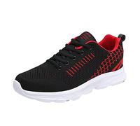 Generisch Zapatillas de deporte para hombre, de tela negra, ligeras, transpirables, antideslizantes, cómodas, de malla, para el tiempo libre, planas, antideslizantes, para caminar, rojo, 43 EU