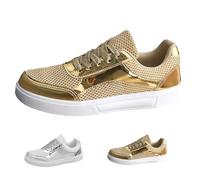Generisch Zapatillas de deporte para mujer, brillantes, con cordones, suaves, transpirables, para verano, ligeras, para caminar, cómodas, para bodas, fiestas, discotecas, dorado, 44 EU