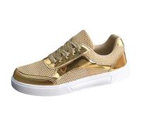 Generisch Zapatillas de deporte para mujer, diseño moderno, monocolor, sencillo y transpirable, para verano, cómodas, con cordones, para el tiempo libre, dorado, 41 EU 3X-Estrecho