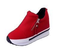 Generisch Zapatillas de deporte para mujer, tacón de cuña oculta, zapatos deportivos de ante con cremallera lateral, zapatillas de caminar ligeras y cómodas, fondo grueso, zapatos elevados, suela