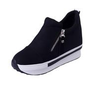 Generisch Zapatillas de deporte para mujer, tacón de cuña oculta, zapatos deportivos de ante con cremallera lateral, zapatillas de caminar ligeras y cómodas, fondo grueso, zapatos elevados, suela