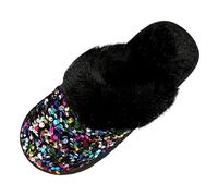 Generisch Zapatillas de estar por casa de algodón para mujer, de un solo color, para invierno, cálidas, elegantes, de verano, Negro , 43 EU