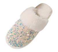 Generisch Zapatillas de estar por casa de algodón para mujer, de un solo color, para invierno, cálidas, elegantes, de verano, Blanco, 43 EU