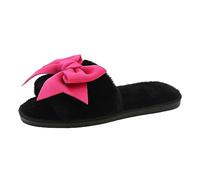 Generisch Zapatillas de estar por casa de peluche para mujer, de felpa suave con lazo en e invierno, zapatillas cálidas de algodón, moda casual fuera del fondo plano, grandes peludas, Negro , 39 EU