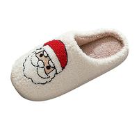 Generisch Zapatillas de estar por casa para hombre, zapatillas cálidas de invierno para hombre, zapatos de moda, planas y cálidas, zapatillas de algodón con estampado de Papá Noel, Blanco, 44 EU