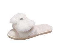 Generisch Zapatillas de estar por casa para mujer, color liso, felpa, estrás, amor, lazo, decoración, encaje abierto, plano, casual, algodón, Blanco, 41 EU