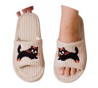 Generisch Zapatillas de estar por casa para mujer con diseño de gato encantador, zapatos transpirables para una comodidad acogedora, caqui, 44 EU
