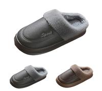 Generisch Zapatillas de estar por casa para mujer, de piel, forradas cálidas, suaves, cómodas, con suela gruesa, antideslizantes, de fieltro, lisas, planas, gris, 44 EU