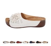 Generisch Zapatillas de estar por casa para mujer, sandalias de verano, elegantes, vintage, para el tiempo libre, cuña con tacón con plantilla, sandalias ligeras de playa, Blanco, 37 EU