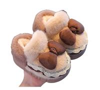 Generisch Zapatillas de estar por casa para niña, muy cálidas, antideslizantes, con talón cerrado, moños, suaves, para niños y niñas, para niños de 3 a 12 años, 01 café., 24 EU