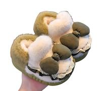 Generisch Zapatillas de estar por casa para niña, muy cálidas, antideslizantes, con talón cerrado, moños, suaves, para niños y niñas, para niños de 3 a 12 años, 02 verde claro, 24 EU