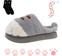 Generisch Zapatillas de gato de la Patina, lindas zapatillas divertidas 3D para pies de gato, cozy fuzzy Cat Paw Slippers para mujer, cálidas de invierno, gris, 38/39 EU