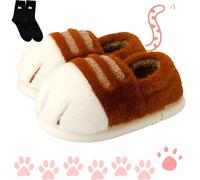 Generisch Zapatillas de gato de la Patina, lindas zapatillas divertidas 3D para pies de gato, cozy fuzzy Cat Paw Slippers para mujer, cálidas de invierno, café, 44/45 EU
