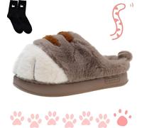 Generisch Zapatillas de gato de la Patina, lindas zapatillas divertidas 3D para pies de gato, cozy fuzzy Cat Paw Slippers para mujer, cálidas de invierno, marrón, 42/43 EU