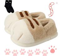 Generisch Zapatillas de gato de la Patina, lindas zapatillas divertidas 3D para pies de gato, cozy fuzzy Cat Paw Slippers para mujer, cálidas de invierno, marrón claro, 36/37 EU