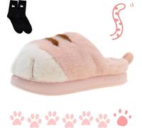 Generisch Zapatillas de gato de la Patina, lindas zapatillas divertidas 3D para pies de gato, cozy fuzzy Cat Paw Slippers para mujer, cálidas de invierno, rosa, 38/39 EU