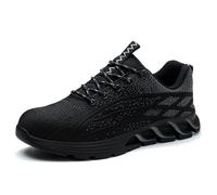 Generisch Zapatillas de hombre de alta calidad con puntera de acero resistentes y cómodas, zapatos de trabajo antideslizantes indestructibles para hombres, Negro , 36 EU Ancho