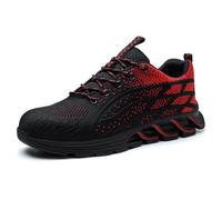 Generisch Zapatillas de hombre de alta calidad con puntera de acero resistentes y cómodas, zapatos de trabajo antideslizantes indestructibles para hombres, rojo, 44 EU Ancho
