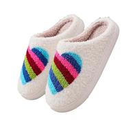Generisch Zapatillas de invierno acogedoras con decoración de corazón arco iris para mujer, suaves y cálidas para horas acogedoras en tu propia casa, Blanco, 37 EU