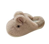Generisch Zapatillas de invierno para mujer, gruesas, planas, suaves, cálidas, cómodas, lisas, lindas, forma de conejo, zapatos negros, elegantes, caqui, 41 EU