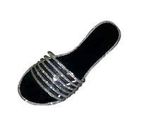 Generisch Zapatillas de mujer 40 pantuflas de brillo plano retro sandalias mujer zapatos mujer zapatos mujer zapatos plata, Negro , 42 EU